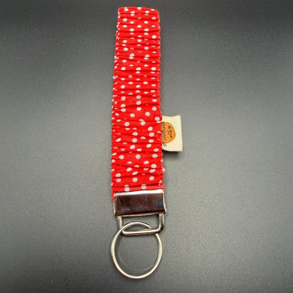Handmade Red Polka Dot Fabric Wristlet Keychain